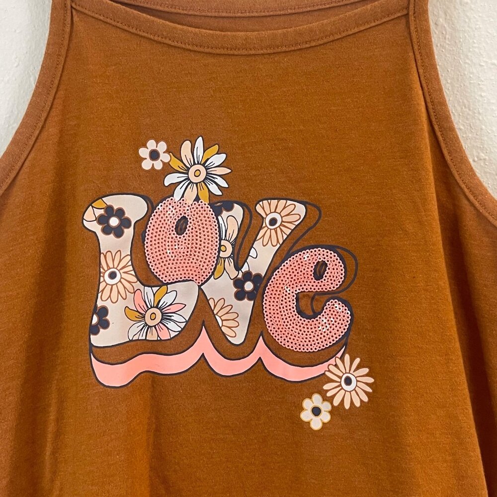 Wonder Nation Girls Love Graphic Rust Brown Tank Top  L 10-12 Plus - Picture 3 of 10